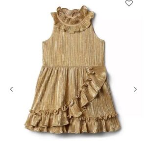 Metallic Plisse Gold Ruffled Party Dress